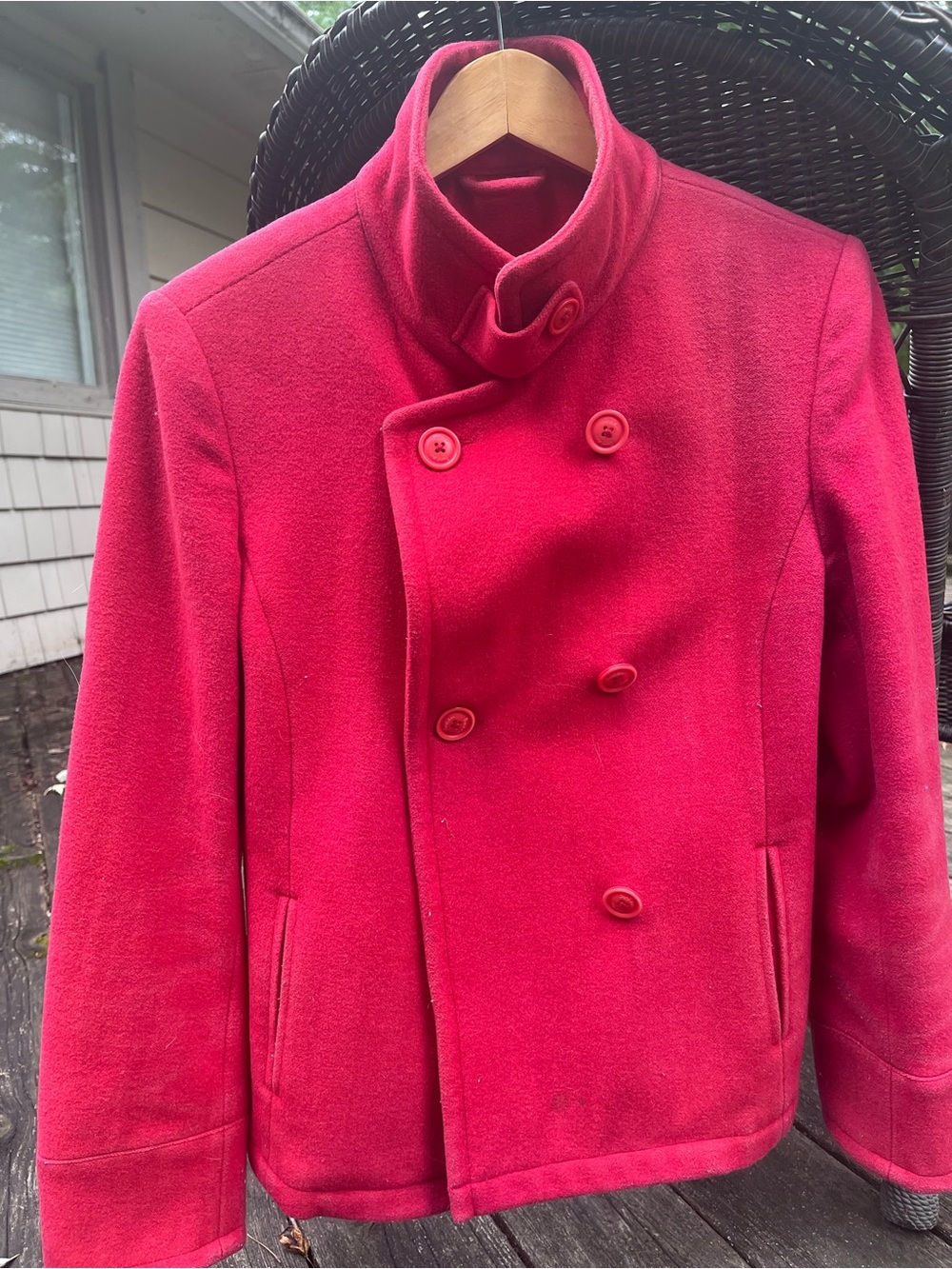 Boden Red Wool Pea Coat Jacket US 8 Double Breasted